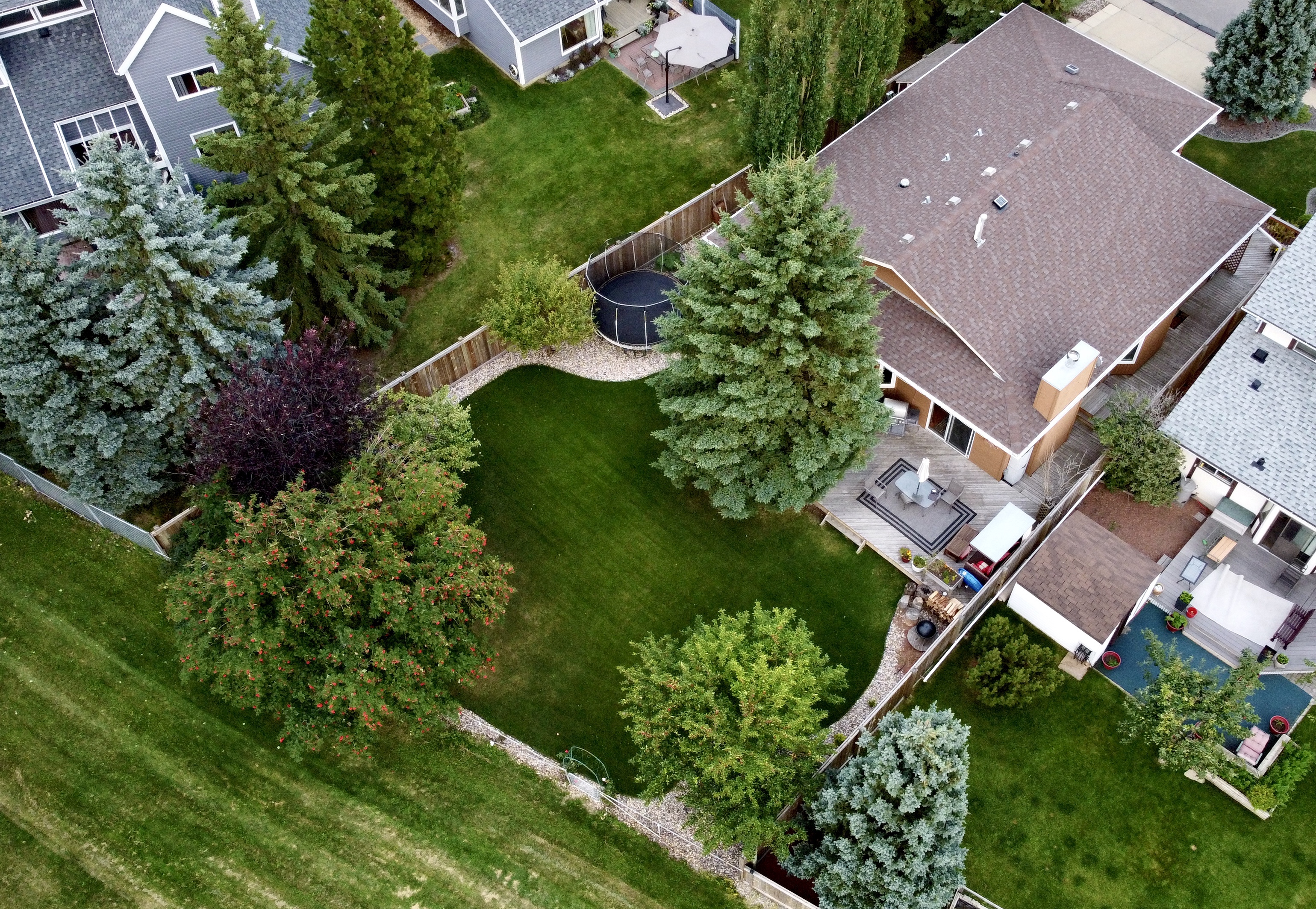 Aerial drone photography of backyard and parkland for real estate house for sale